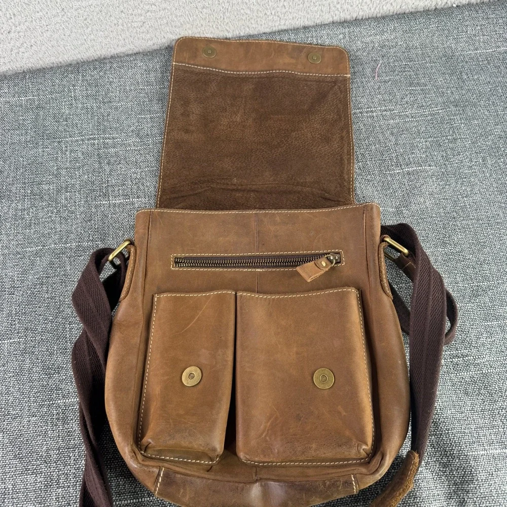 Tiding Messenger Bag Mens Brown Leather Crossbody Flap Satchel Pockets
